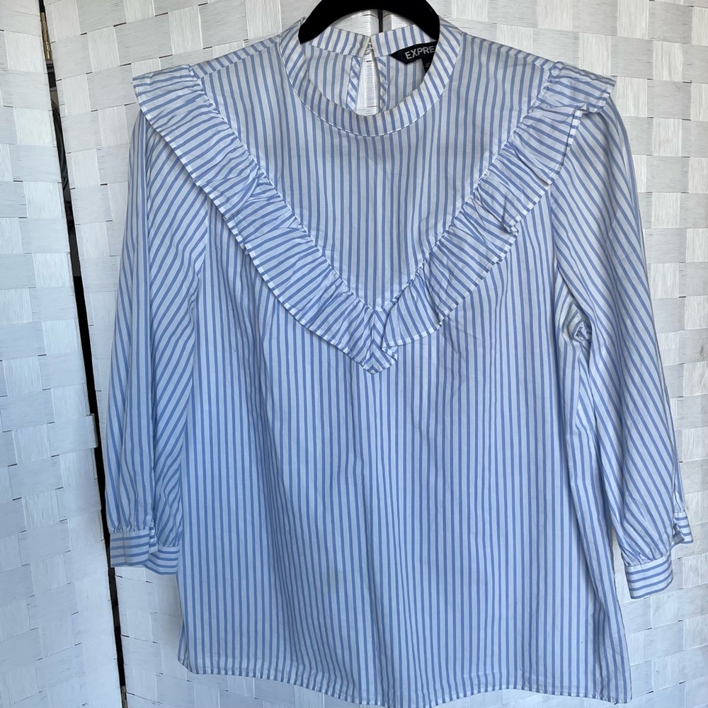Express Women’s Blouse | Blue & White | long sleeve | Size S | Pinstripe